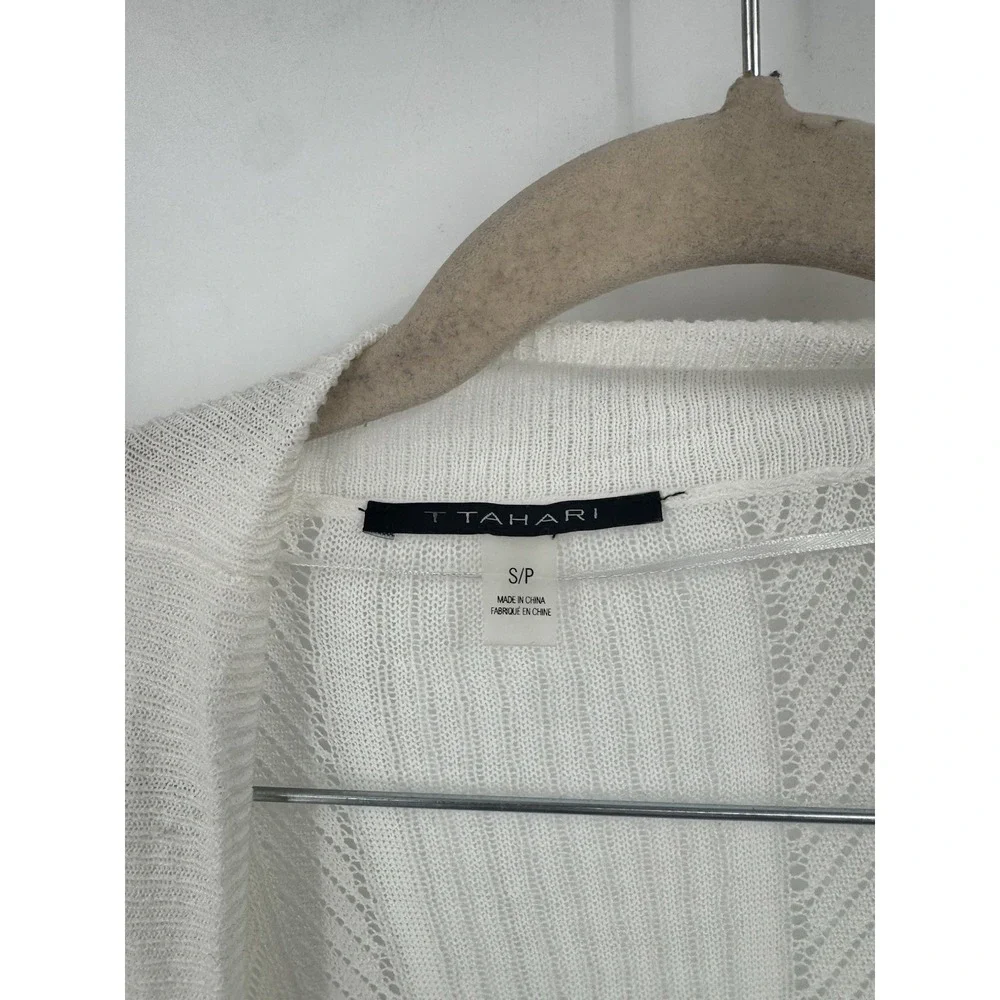T Tahari Lightweight Open Long Cardigan Sweater Women Small White Whimsical